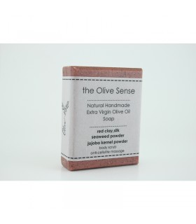 TheOliveSense Handmade Soap - Red clay,silk,seaweed,jojoba grains, 50g