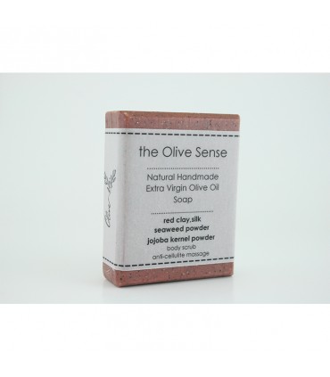 TheOliveSense Handmade Soap - Red clay,silk,seaweed,jojoba grains, 50g