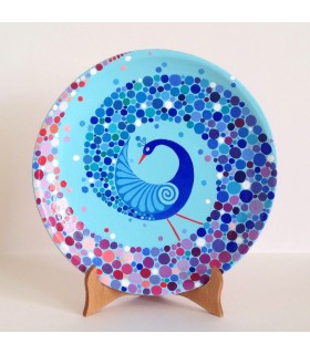 Handmade mandalar plate blue peacock motif
